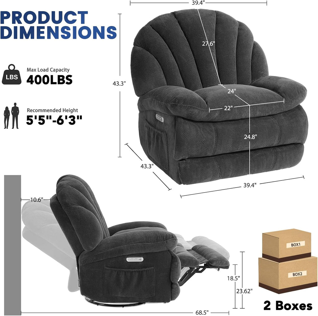 Swivel Rocking Electric  Recliner Chair with Silent Dual Motors